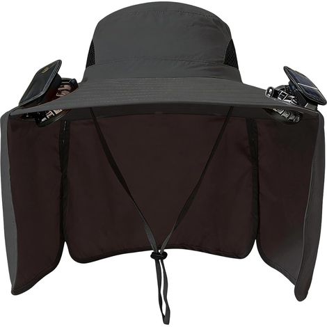 Casquette avec Ventilateurs Couvre-Chef à Large Bord Respirant Chapeau de Pêche Pliable avec 2 Ventilateurs Solaires pour Femmes Hommes Jardinage Randonnée Pêche Extérieur Plage (1/5)