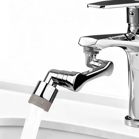 Faucet Aerator, 1080° Rotating Extension, Silver Alloy, 2 Spray Modes, Kitchen Bathroom (1/5)