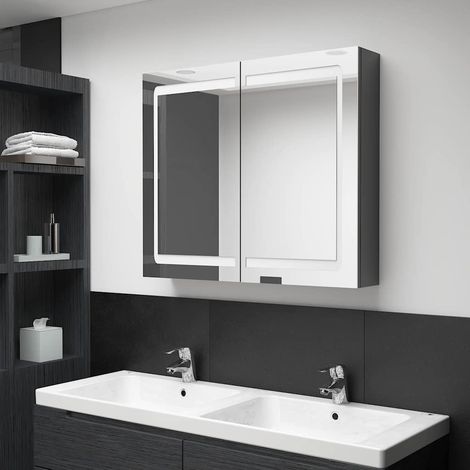 vidaXL Armario de baño con espejo LED gris brillante 80x12x68 cm (1/5)