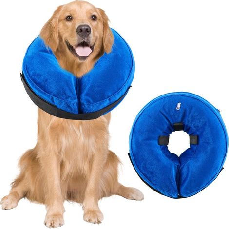 Collier conique gonflable pour chien, collier de protection souple pour la convalescence après une intervention chirurgicale, bleu M (1/5)