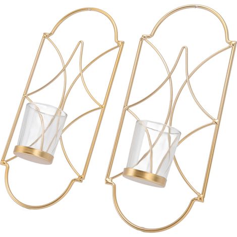 Set aus 2 Wandleuchten aus Eisen und Glas, dekorative Accessoires für Wohn- und Schlafzimmer, goldfarben (1/5)