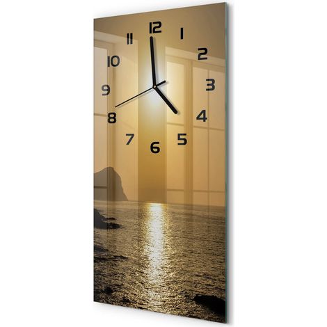 Horloge Murale Rectangulaire Verticale Cadeau Original Design Moderne Mer au coucher du soleil 30x60 cm (1/5)