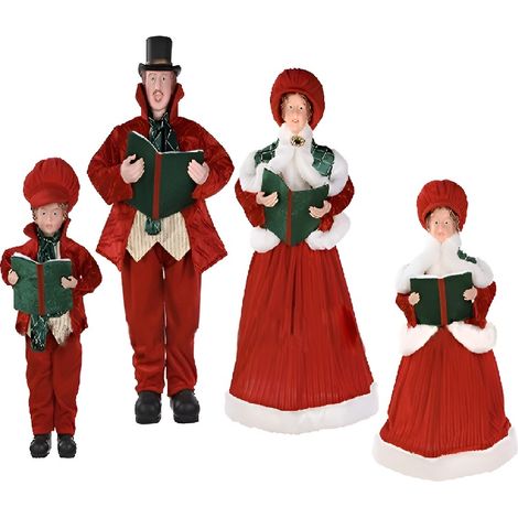 Famiglia di Cantori cantastorie Natalizi Vestiti in Rosso bianco verde GRANDE da 50 a 70 cm Decorazione coro di natale arredo casa eleganti e particolari idea regalo