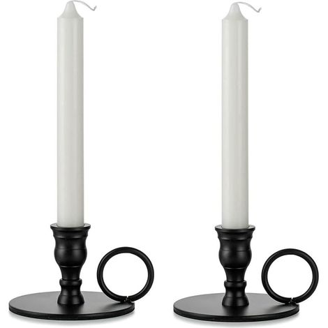 Bougeoir Chandelier Noir Métal - Lot de 2 bougeoirs Décoratifs pour Bougie Coniques pour Cheminée, Centre de Table Noel L’A (1/4)