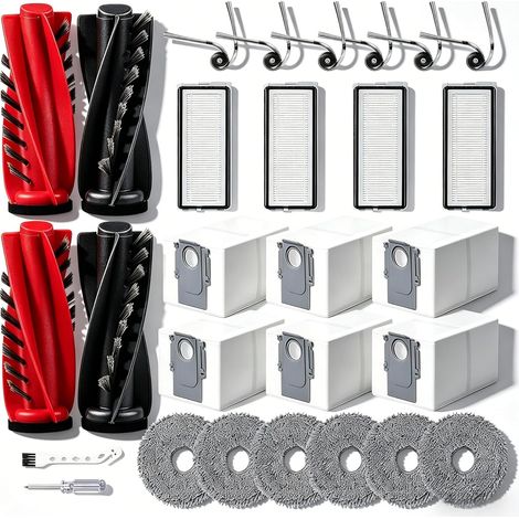 Kit d'accessoires compatibles avec les Roborock Qrevo Edge/Edge S5A/S5V/Curv/Curv S5X, 4 brosses principales, 4 filtres, 6 sacs à poussière, 6 lingettes, 6 brosses latérales (1/5)
