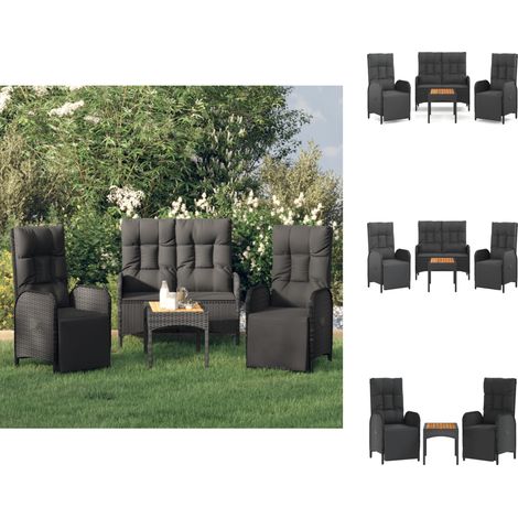 Gartenmöbel-Sets - Living 4-tlg. Garten-Essgruppe mit Kissen Schwarz Poly Rattan (1/5)