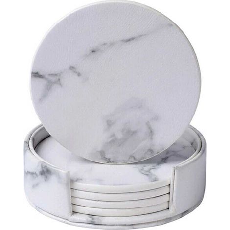 Lot de 6 dessous de verre réversibles blanc marbre PU avec (1/3)