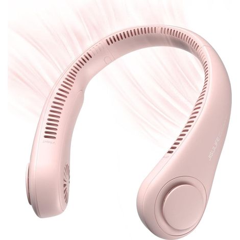 Verstellbarer, blattloser Nackenventilator, kabelloser tragbarer Ventilator, 4000-mAh-Akku, USB-Anschluss, 3 Geschwindigkeitsstufen – Pink (1/5)