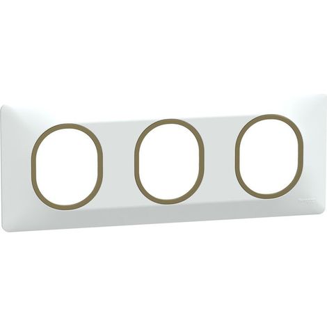 Plaque 3 postes horizontal Ovalis Schneider Finition: Blanc bague effet laiton