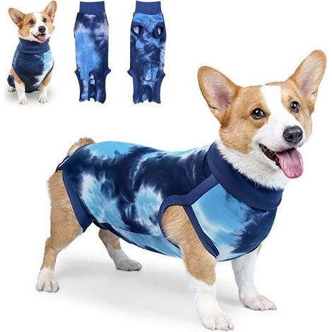 Tuta post-operatoria per cani - Tessuto chirurgico - Protezione per ferite - Cotone traspirante - Taglia M - Blu (1/5)