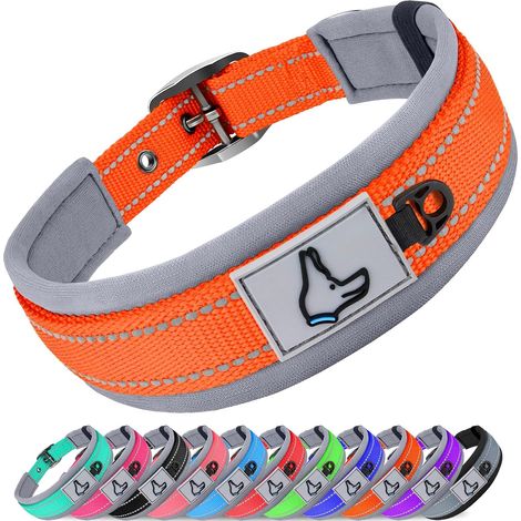 Collier Chien, Réglable Petits Collier pour Chien Rembourré, Bandes Réfléchissant, Orange, S (1/5)