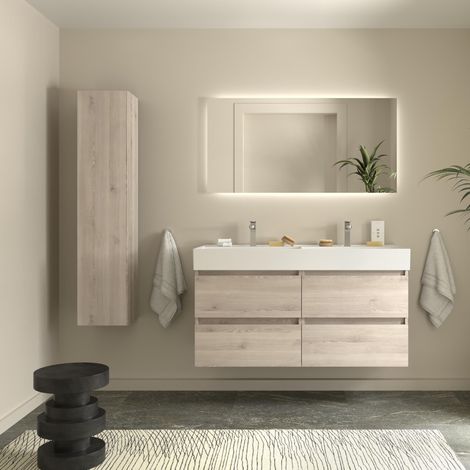 Meuble de salle de bain BEQUIA 120cm Naturel Vasque Veneto Porcelaine Centrale (1/4)