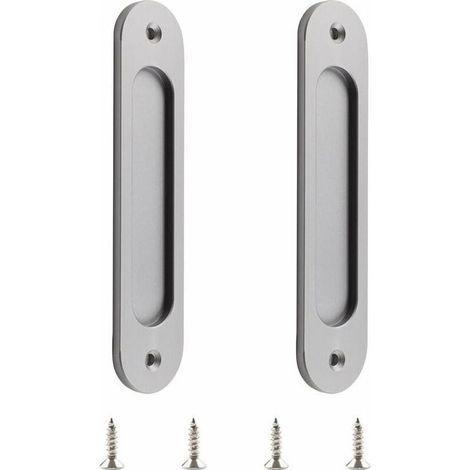 Lot de 2 poignées de porte coulissantes ovales en alliage d'aluminium mat avec vis pour porte de grange coulissante (1/5)