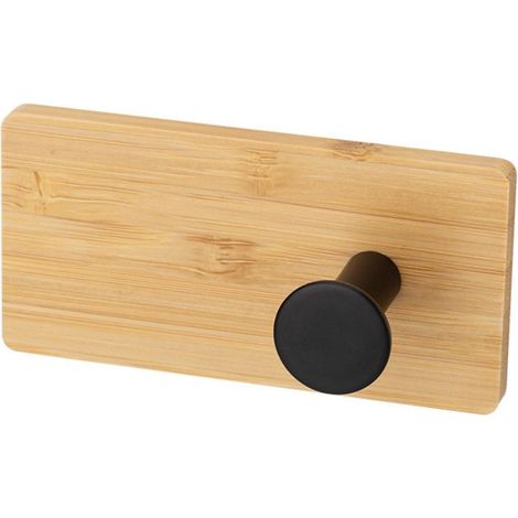 Toallero de baño de pared FARO WOOD de acero, 1 gancho, negro, acero con recubrimiento en polvo + bambú, montado a la pared con cinta 3M (1/3)