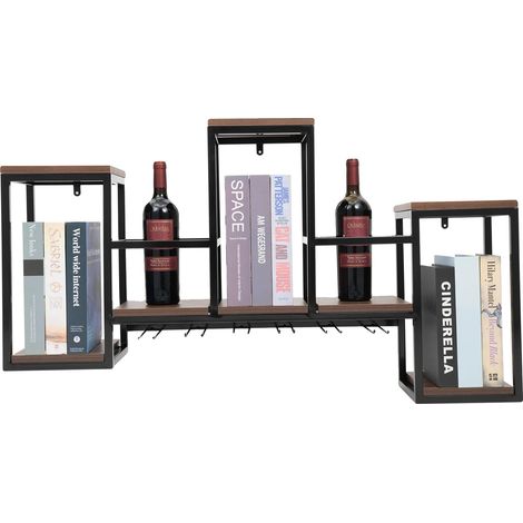 Botellero de pared, madera maciza natural + acabado en hierro forjado, dimensiones 1062041,5 cm, altura total 59,5 cm, capacidad de carga 30 kg, peso neto 7,85 kg. (1/5)