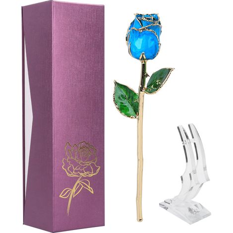 24K Gold Plating Rose Flower with Base Gift for Valentines Day Anniversary Wedding (1/5)