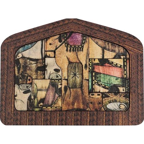 Wooden Nativity Puzzle Statue with Wood Burned Design Nativity Puzzle for for Home Table Decor (1/2)