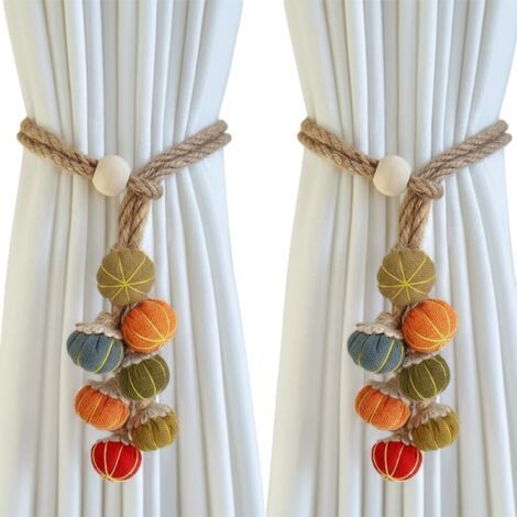 Dekorative Raffhalter für Gardinen – Handgefertigte Raffhalter aus natürlichem Jute- und Baumwollseil, rustikale Boho-Landhaus-Gardinenhalter für Wohnzimmer, Schlafzimmer und Kinderzimmer (2er-Pack) (