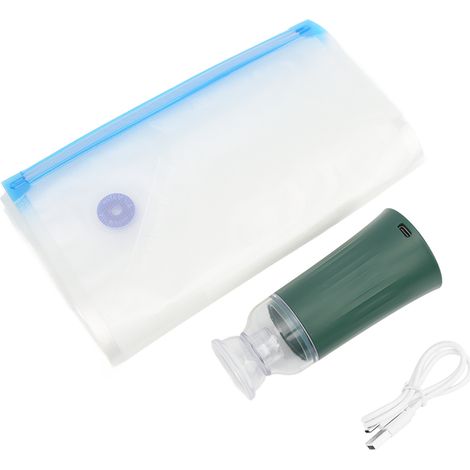 Machine à mise sous vide portable avec sacs zippés réutilisables, charge USB-C, rangement classifié, pour aliments à domicile, vert (1/5)