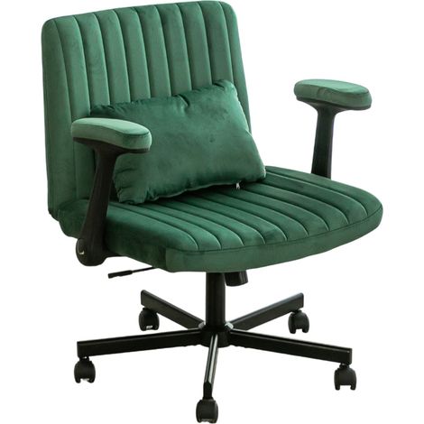 Fauteuil de bureau en velours avec accoudoirs rabattables et roulettes silencieuses (1/5)