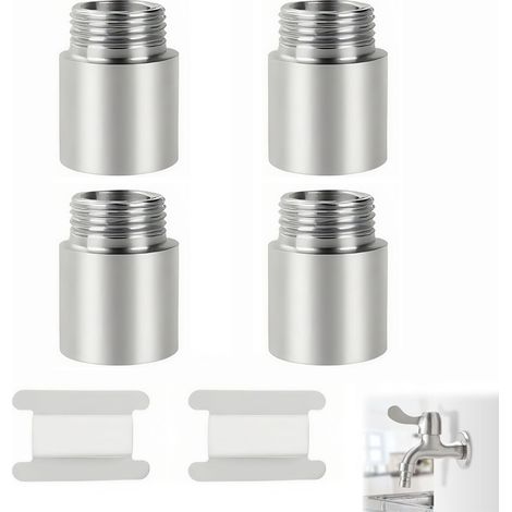 4 Pièces Rallonge de Robinet 1/2", Rallonge filetée pour valve d'angle - Rallonge de pommeau de douche - Raccord de robinet de jardin (Acier inoxydable, 1/2" x25mm(4PCS)) (1/5)