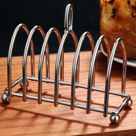 Porte-toast en acier inoxydable à 6 fentes pour pain de mie avec poignée, idéal pour la cuisine et la boulangerie. (1/5)