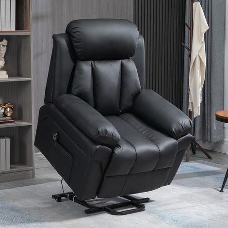 Fauteuil de Relaxation électrique Fauteuil releveur inclinable avec Repose-Pied Ajustable revêtement synthétique Noir (1/5)