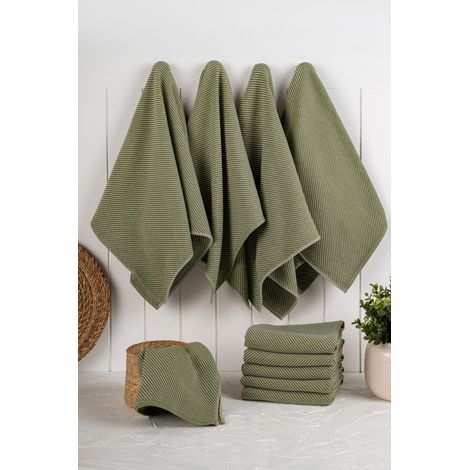 Set di strofinacci da cucina Set 90% Cotone / 10% Poliestere Verde scuro