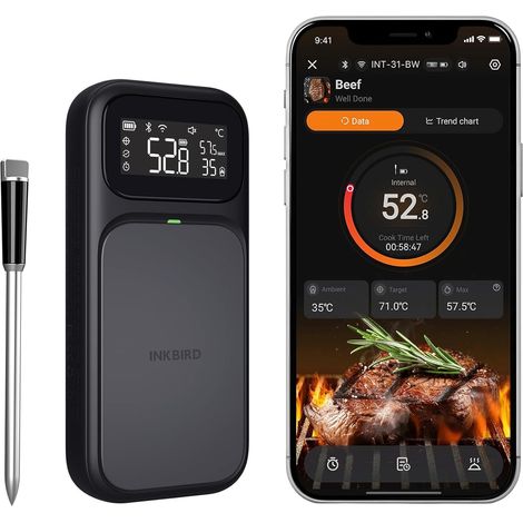 Thermomètre à viande sans fil WiFi 5G et Bluetooth 5.4, capteur de température multi-capteurs, précision testée par le NIST, pour four, barbecue, fumoir, friteuse à air, four (1/5)