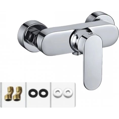 G1/2 Robinet de douche, mitigeur argenté, pour douche, montage mural, avec sortie de douche (1/5)