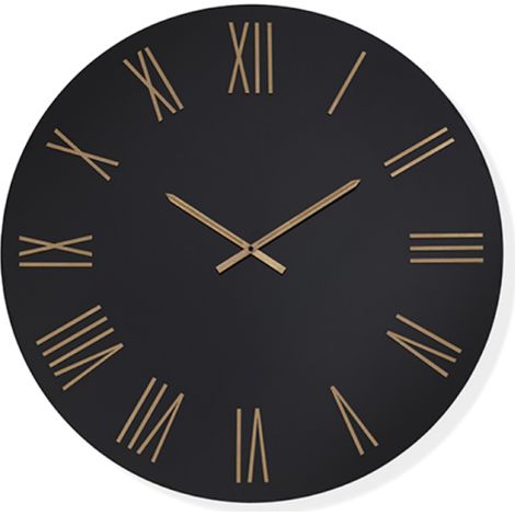 Orologio rotondo D60 cm ROWAN in cristallo laccato Nero e numeri Rame