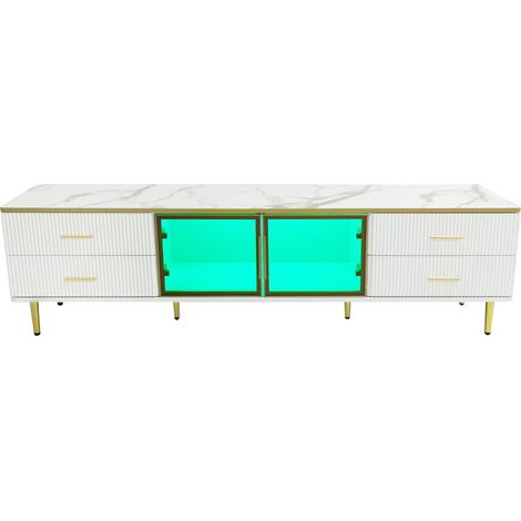 Mobile TV con LED 170x37x47,5 cm effetto marmo, 4 cassetti e 2 ante in vetro temperato (1/5)