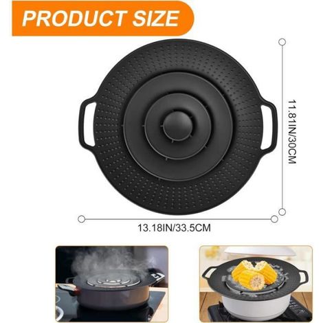 Couvercle Anti-Débordement, Protection Anti-Éclaboussures en Silicone, Convient à Casseroles moin de 29 cm de Diamètre - Noir (1/4)