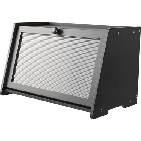 Boîte à pain en bambou grande capacité, porte ondulée acrylique, organisateur de rangement pour cuisine, style ferme, noir. (1/5)