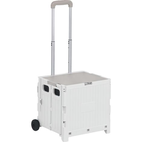 Beyamis Einkaufswagen für den Supermarkt mit 2 Rädern, verstellbarer Grifflänge, 32 Liter Fassungsvermögen, 41,5 x 32,5 x 85 cm, Weiß