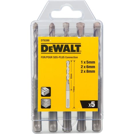 DeWalt DT9399 5 Piece SDS + SDS Plus Drill Bit Set 5mm 8mm DT9399-QZ Case