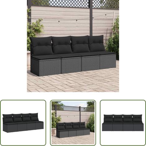 Canapé extérieur -  Canapé de jardin avec coussins 4 places en polyrotin noir (1/5)