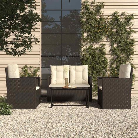 vidaXL Muebles de jardín con cojines 4 piezas ratán sintético negro (1/5)