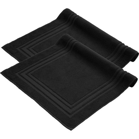 Lot de 2 Tapis de Bain, en Tissu éponge, lavables, 600 g/m² et 100% Coton Absorbant et à séchage Rapide, Noir, 50 x 80 cm