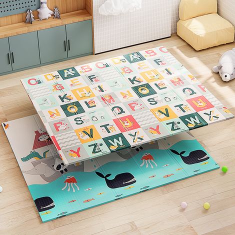 Tapis de Jeu Bébé Réversible 200x180cm, Tapis d'éveil Enfant Pliable Imperméable Double Face, Matériau XPE, Alphabet+Voilier (1/5)