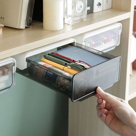 Boîte de Rangement sous la Table Autocollante Tiroir Caché de Bureau en Plastique Petit Tiroir de Rangement Sous le Bureau Invisible (1/5)