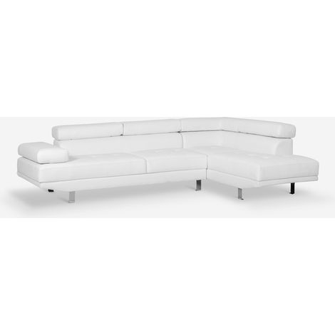 Sofá esquinero con chaise longue de polipiel con reposacabezas reclinables Legatus - Blanco (1/5)
