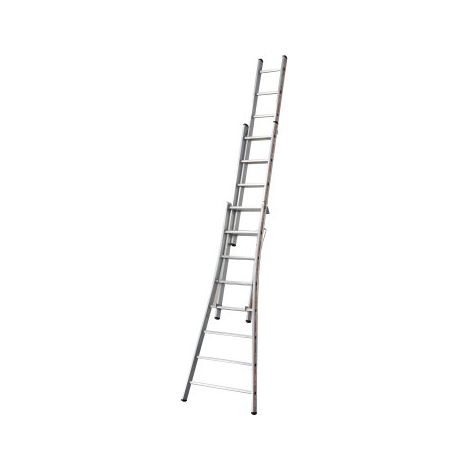 Tubesca Comabi – Échelle transformable 3 plans 3 x 10 marches – Longueur dépliée 6,81 m – Hauteur d'accès 7,71 m – Base évasée en aluminium