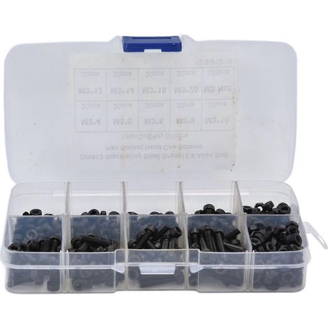 300 vis à tête cylindrique creuse M3, en acier allié, classe 12.9, pièces métalliques haute résistance, assortiment