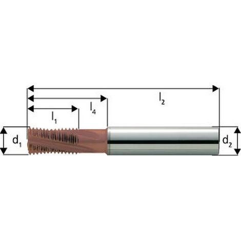 Fresatura Filetto Strumento Gfm Metallo Duro Integrale, Irrigazione Centrale, Rivestimento Ticn, D1 Ø: 12 Mm, Pas 1,50 Millimetri, Lama L1 A 20 Mm, Per Filo Ø: 16 Mm