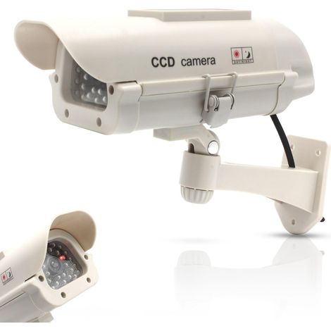 Dummy outdoor security camera – Replica security camera with flashing LED – Solar panel – Suitable for indoor and outdoor use – White (1/5)