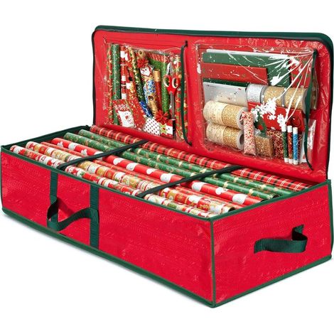 Aufbewahrungsbox für Geschenkpapier – 101,6 cm (40 Zoll) – mit Innentaschen für Bänder und Anhänger – wasserabweisend – für 24 Standardrollen – Rot (1/5)
