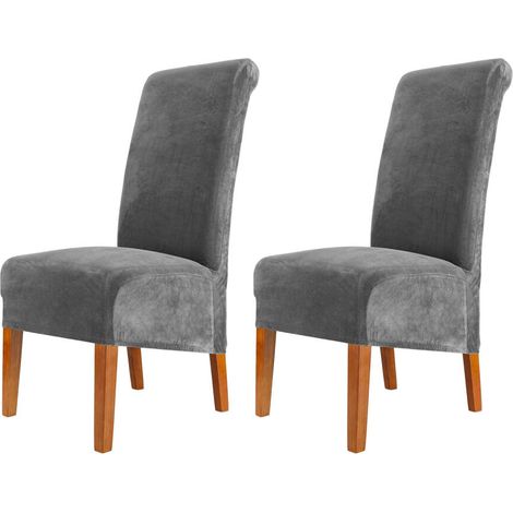 Funda de terciopelo para silla de comedor, con respaldo alto y elástico, lavable, extraíble, juego de 2 piezas, gris oscuro. (1/5)