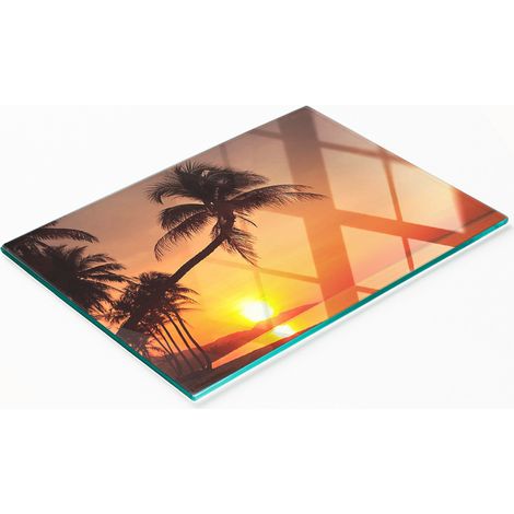 Tabla de cocina de vidrio templado con gráficos decorativos de sol de playa, 80x52 cm. (1/5)