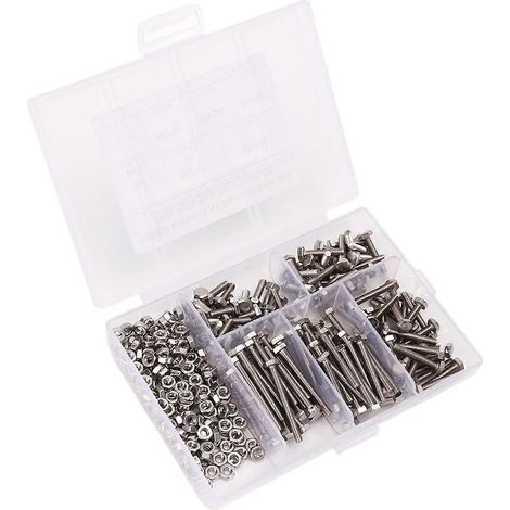 300-teiliges Set M3-Sechskantschrauben und -Muttern mit Aufbewahrungsbox, gleichmäßige Steigung, oxidations- und korrosionsbeständig, rostfrei